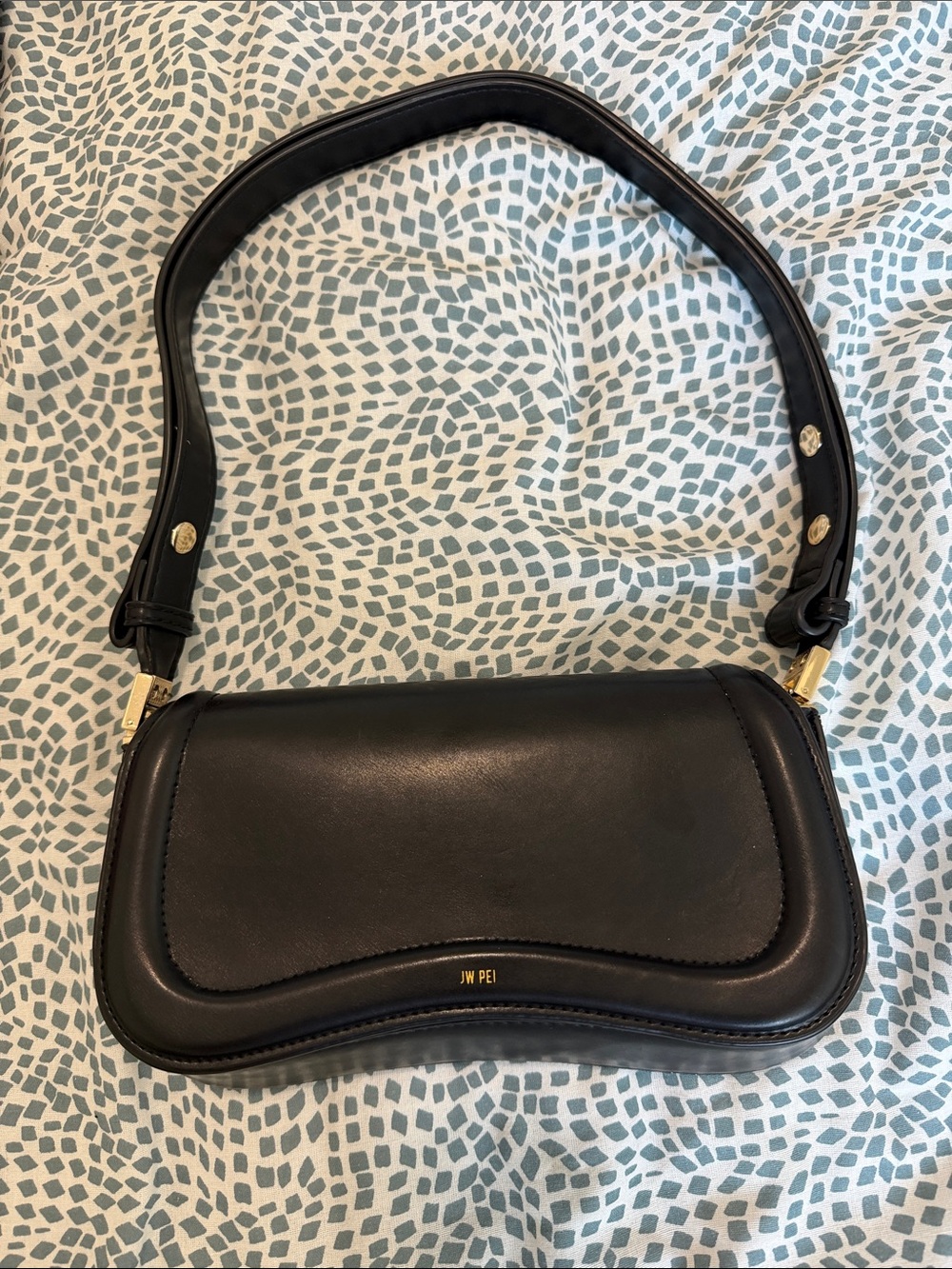 JW PEI Black Leather Shoulder Bag with Gold Hardware